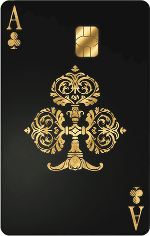Luxury Ace of Clubs vertical metal card featuring bold artistic detailing