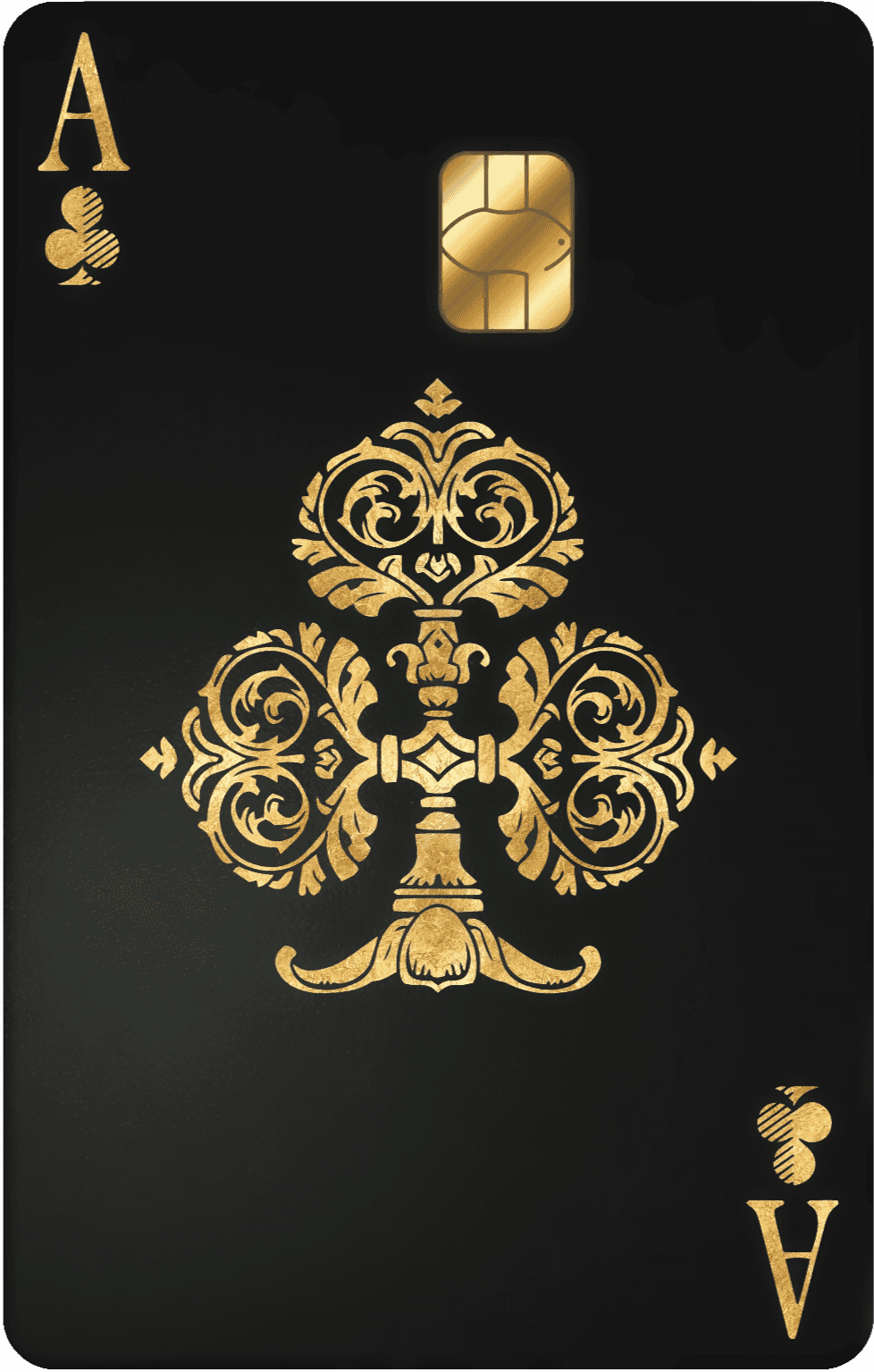 Luxury Ace of Clubs vertical metal card featuring bold artistic detailing