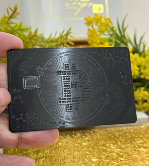 Luxury black Bitcoin metal card showcasing modern crypto design