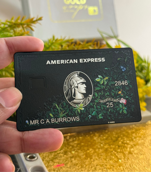 Premium Floral Black Amex metal card by Gold Wraps, custom luxury metal card for global customers
