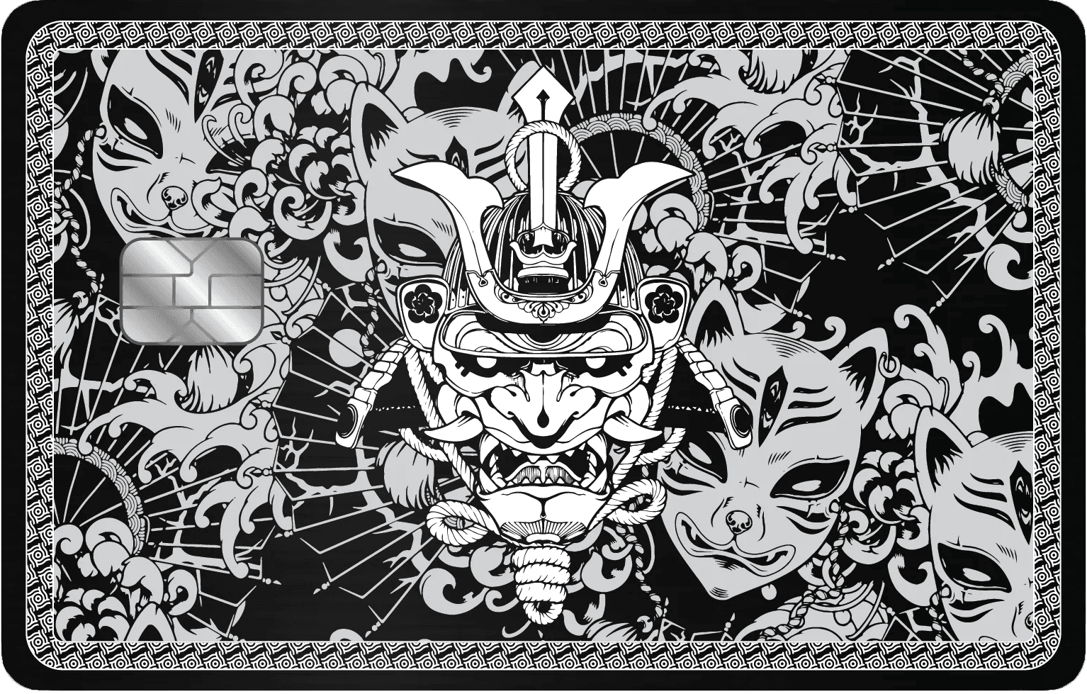 Luxury Japanese Samurai metal card featuring intricate warrior engraving