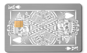 Custom engraved King of Spades metal cards with intricate metal detailing, premium metal cards for international buyers