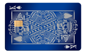 Premium King of Spades metal cards displayed at an angle, custom metal cards with luxury craftsmanship