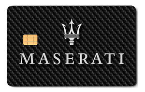 Maserati metal card by Gold Wraps, premium stainless steel with laser-etched trident design