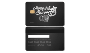 Luxury Money Well Spent metal card featuring high-end engraved detailing