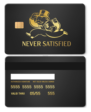 Exclusive Never Satisfied metal card with sophisticated engraved artwork, premium custom metal card worldwide