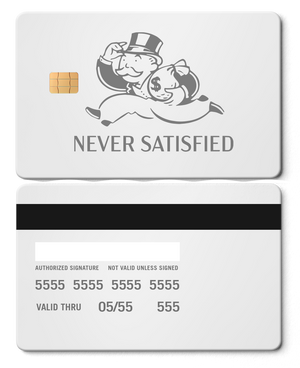 Exclusive Never Satisfied metal card with premium metal finish, high-end custom metal card for global buyers
