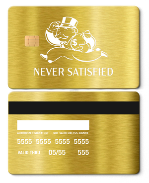 Ultra-premium Never Satisfied metal card with luxurious engraved design, elite custom metal card for global buyers