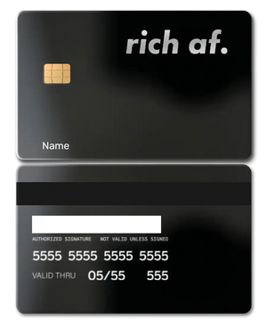 Rich AF metal card with intricate engraved artwork, premium custom metal card for international collectors