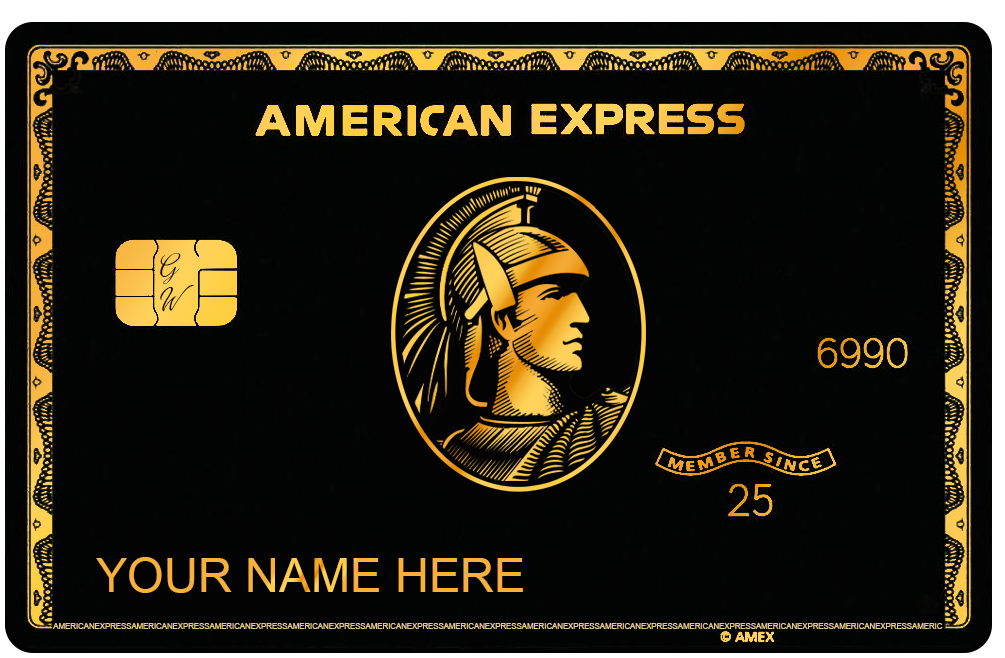 Black Gold AMEX metal card by Gold Wraps, premium black and gold stainless steel luxury card