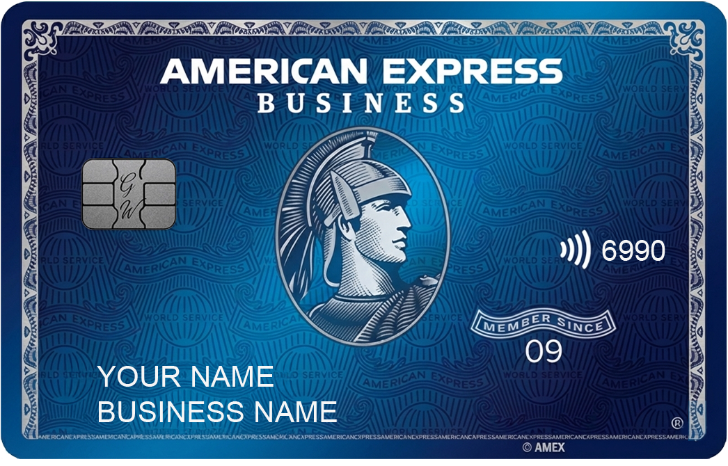 Blue AMEX metal card by Gold Wraps, premium blue stainless steel luxury card