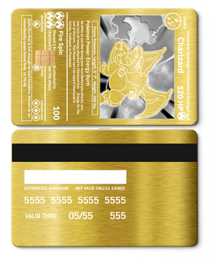 Premium Charizard metal card with modern luxury metal card finish and custom color design