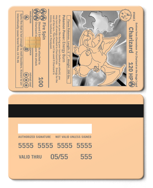 Elite Charizard metal card with high-end metal card finish, modern design, and multiple color variations for international clients