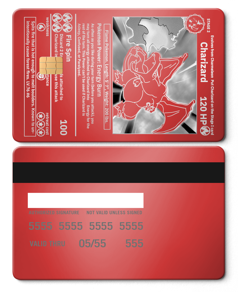 Luxury Charizard metal card with sophisticated engraved metal card design and high-end color variations for global collectors