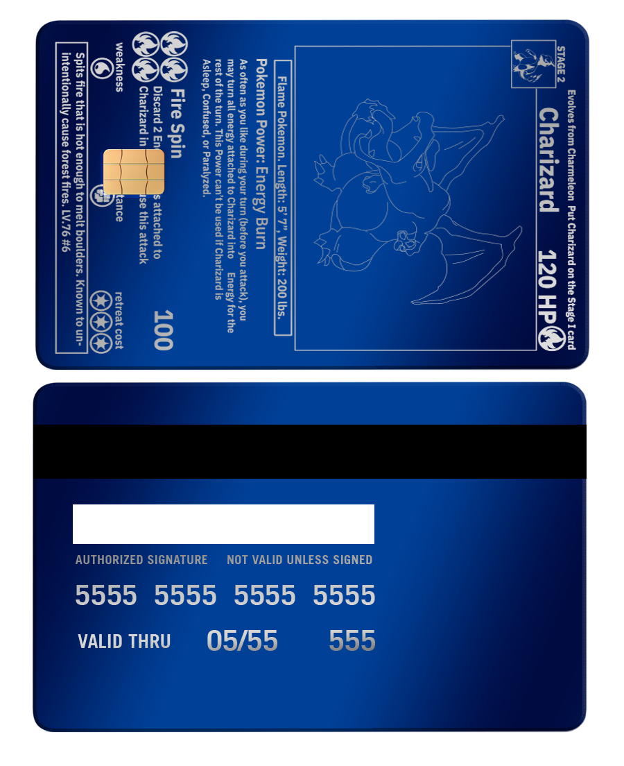 Premium Charizard metal card with sleek metal card construction and high-end vibrant color design