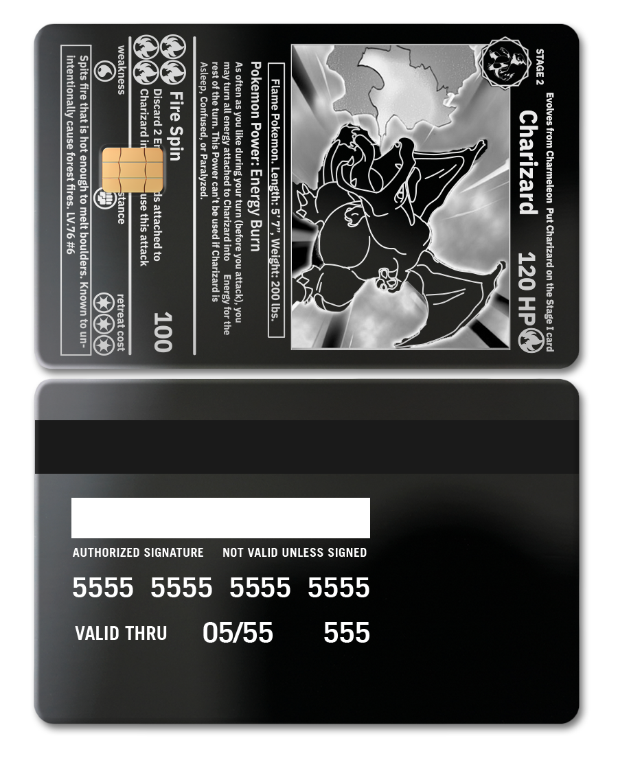 Exclusive Charizard metal card with high-end metal card craftsmanship and vibrant custom color styling