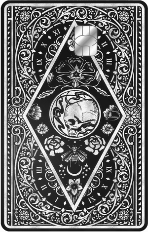 Luxury Clock of Death vertical metal card featuring detailed artistic engraving