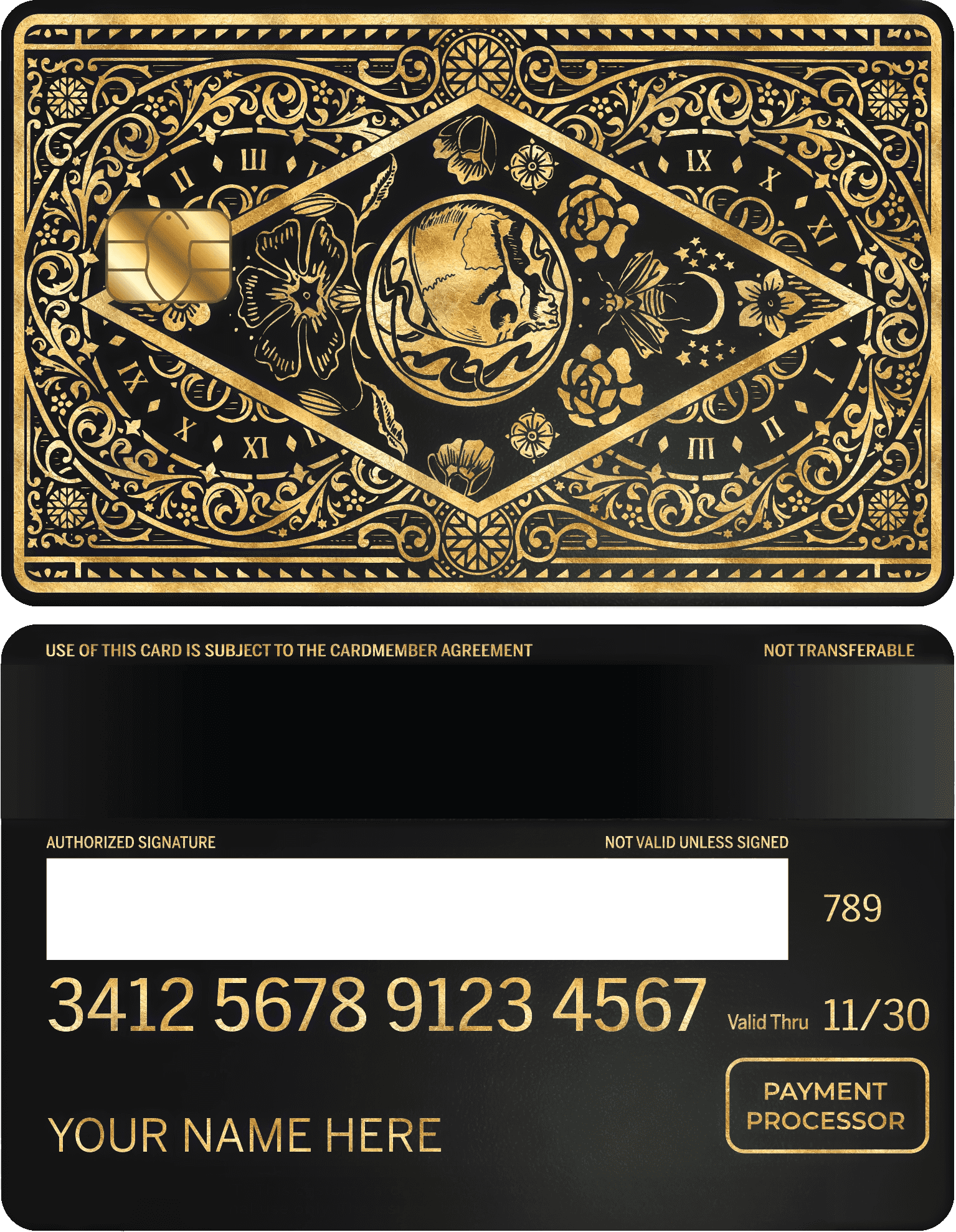 Premium Clock of Death vertical metal card designed for elite collectors and luxury clients