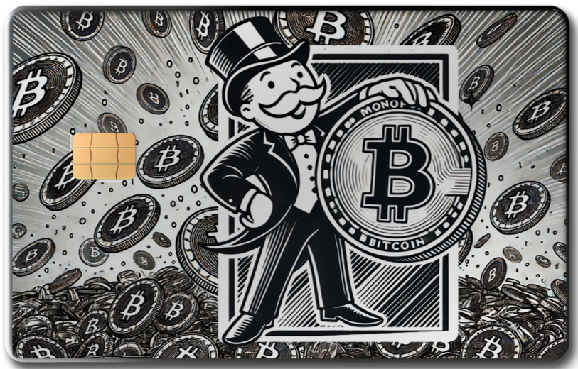 High-end Crypto Monopoly metal card with engraved metal card detailing and luxury global cryptocurrency design