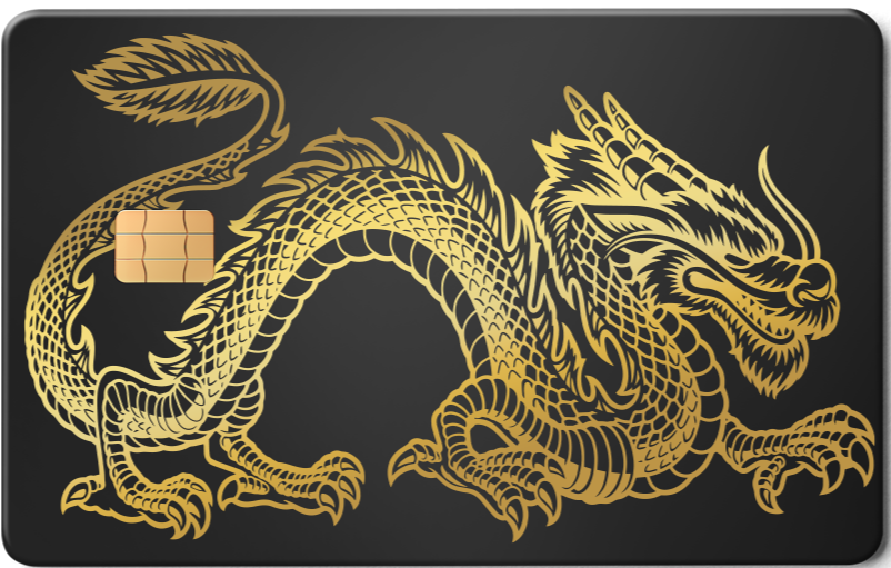 Dragon metal card by Gold Wraps, stainless steel with Western dragon design