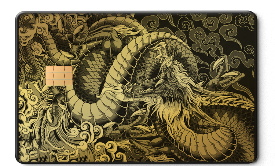 Dragon of the East metal card by Gold Wraps, stainless steel with Eastern dragon design