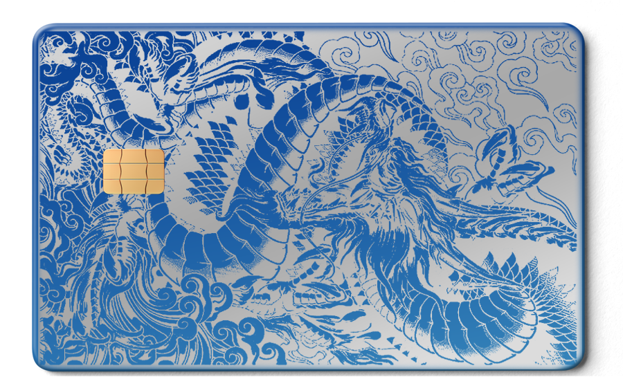 High-end Dragon of the East metal card with modern metal card styling and vibrant custom color variations