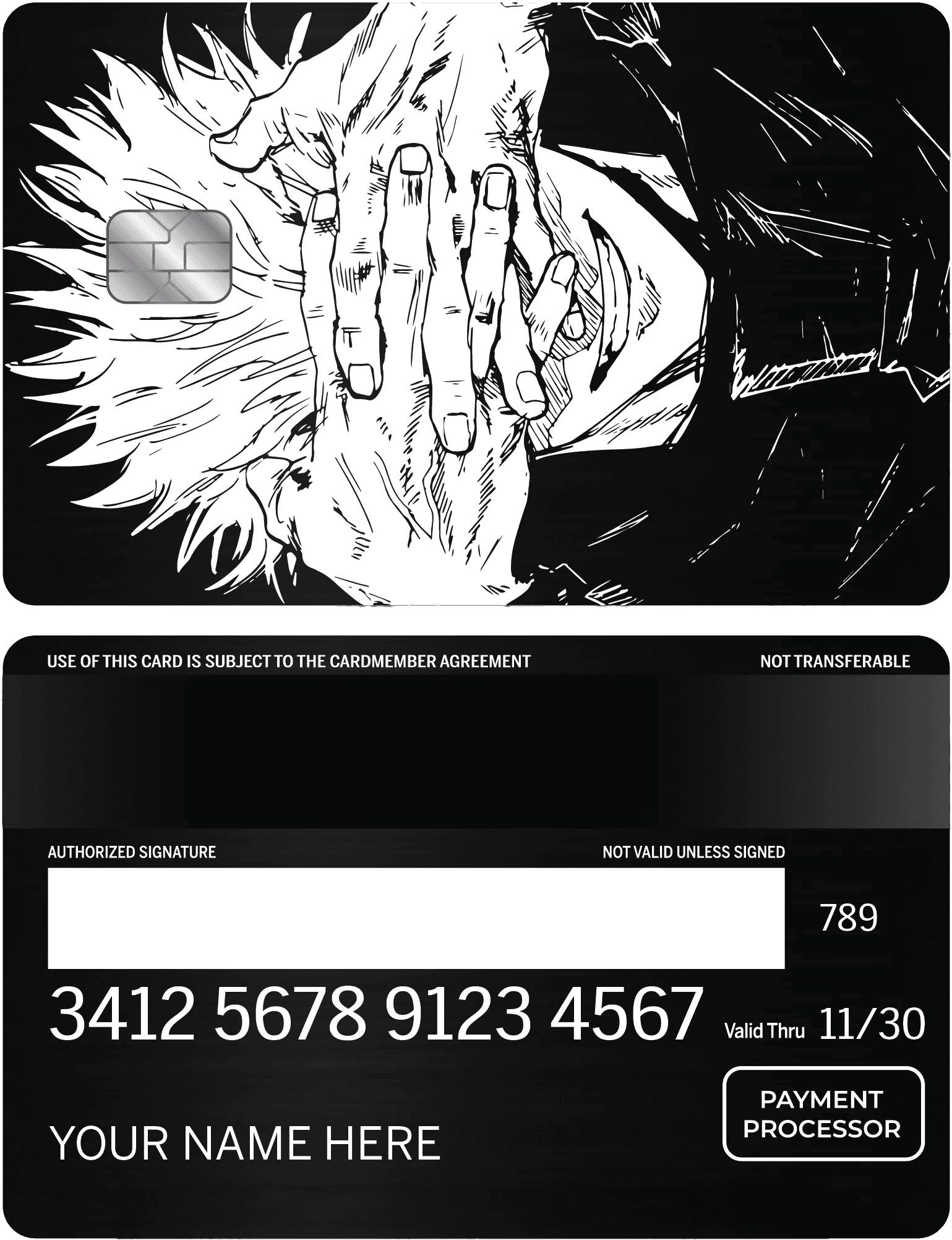 Exclusive Gojo Satoru vertical metal card with high-end engraved anime design