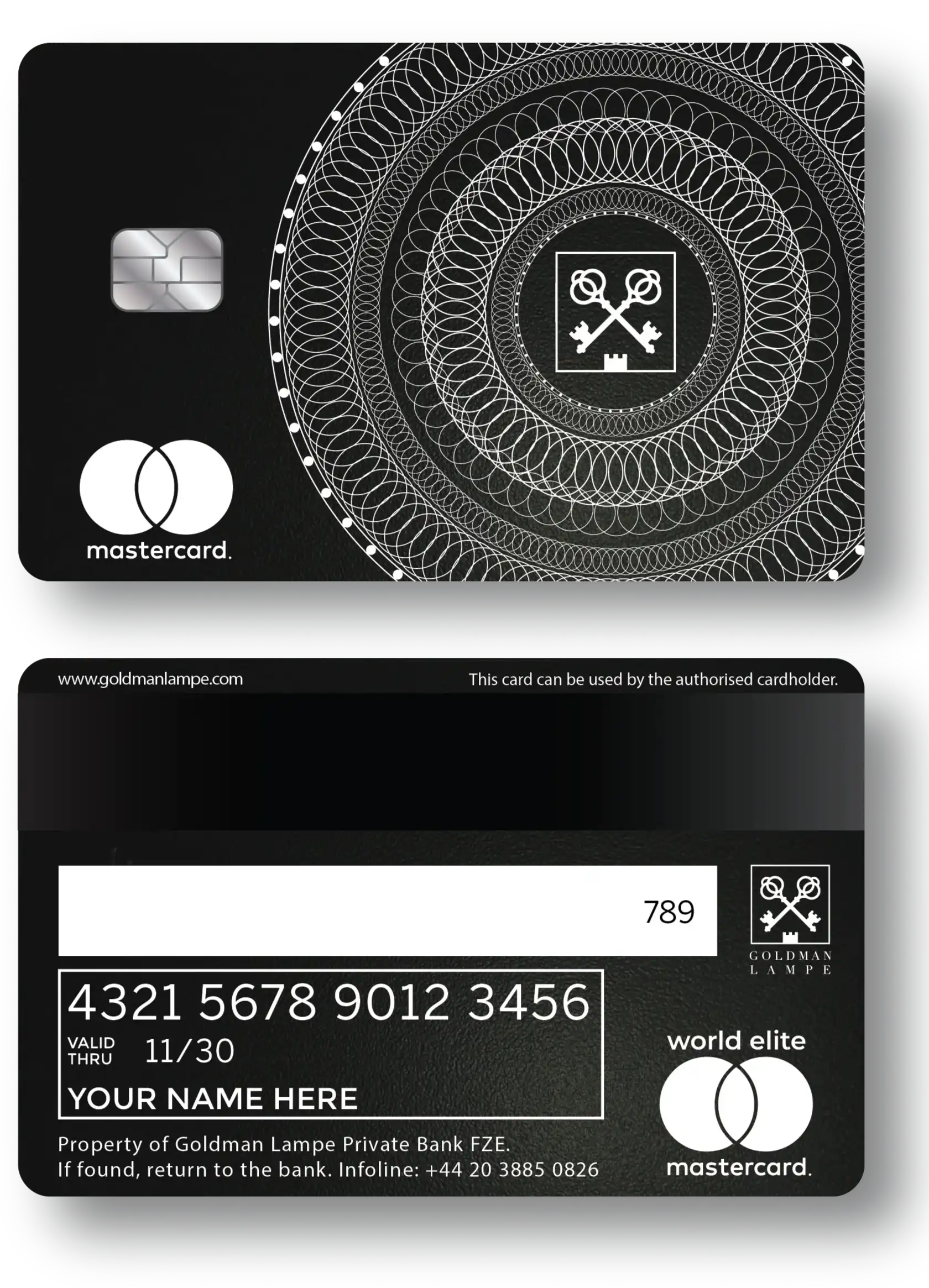 Exclusive Goldman Lampe black metal card with elegant finish and sophisticated design for global clients