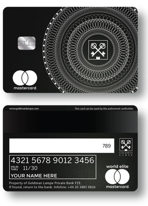 Exclusive Goldman Lampe black metal card with elegant finish and sophisticated design for global clients