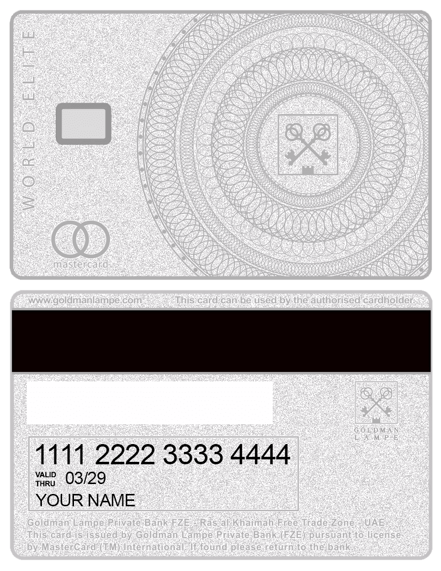 Exclusive Goldman Lampe silver metal card with elegant silver finish and sophisticated design for global clients