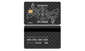 High-end In Crypto We Trust metal card with engraved metal card detailing and luxury global design