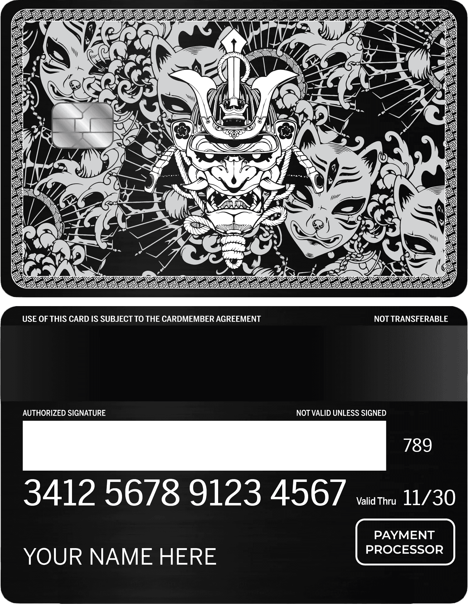 Exclusive Japanese Samurai metal card with high-end detailed craftsmanship