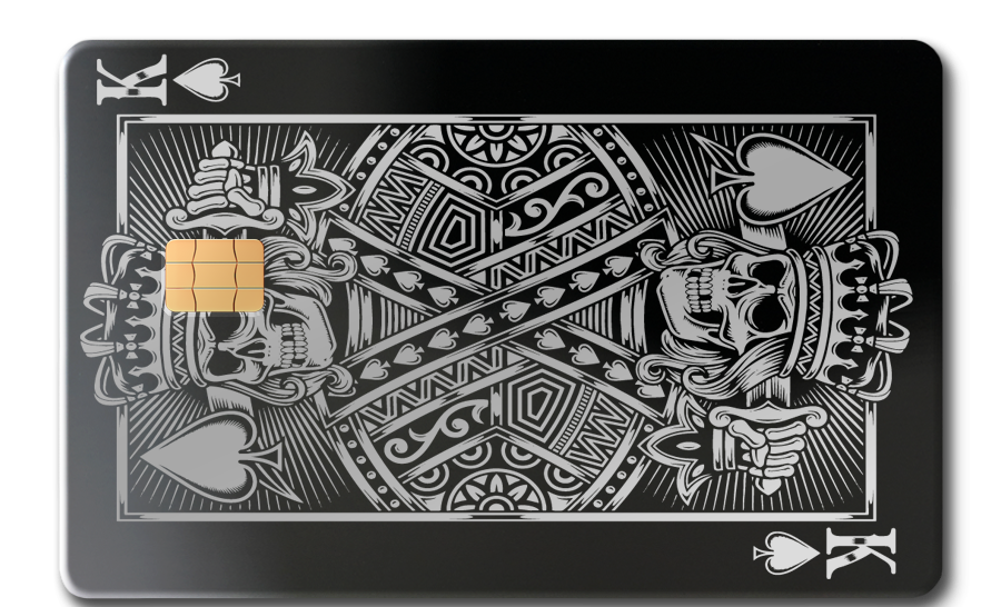 King of Spades metal cards with detailed engraved artwork, premium metal cards designed for collectors worldwide