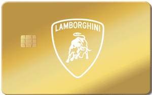Exclusive Lamborghini metal card designed for high-net-worth luxury car enthusiasts, Gold metal card with Lamborghini logo and chip, luxury custom design