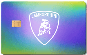 Elite Lamborghini metal card with intricate engraved detailing inspired by luxury cars, Lamborghini metal card with rainbow gradient background and chip