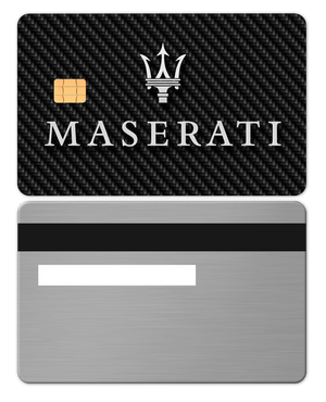 Custom engraved Maserati metal card with intricate design, premium metal card for international collectors