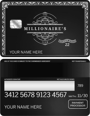 High-end Millionaires Club metal card with premium finish for international clients