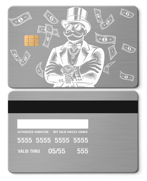 Collector showcase of Monopoly Boss metal cards, high-end luxury custom metal cards worldwide