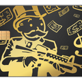 Monopoly Man metal card by Gold Wraps, premium stainless steel with flying dollars design