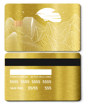 Collector showcase of Mountain Line metal cards, high-end luxury custom metal cards worldwide