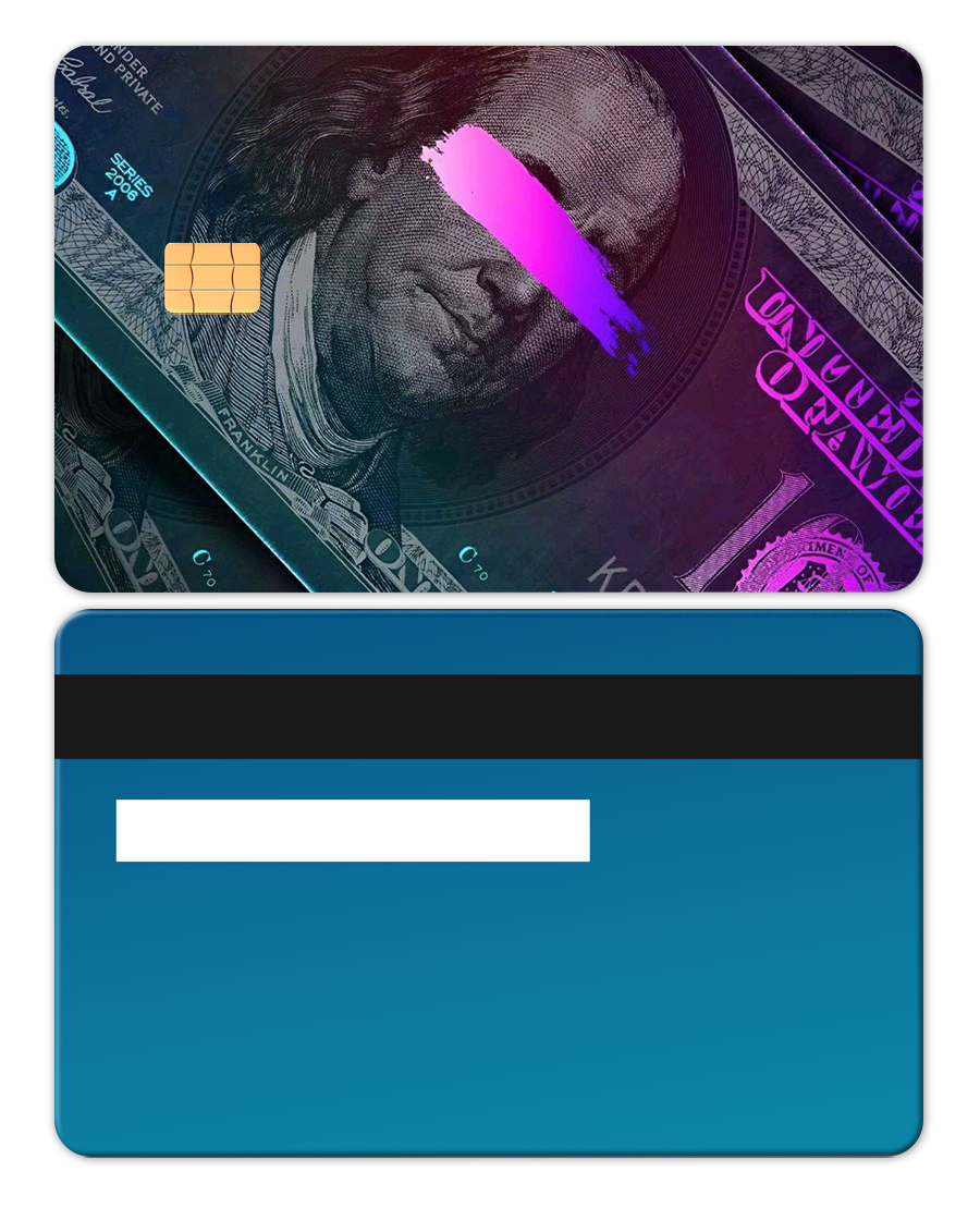 Neon Franklin metal card with intricate engraved artwork, premium custom metal card for international collectors