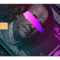 Neon Franklin metal card by Gold Wraps, stainless steel with neon Benjamin Franklin design