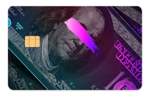 Neon Franklin metal card by Gold Wraps, stainless steel with neon Benjamin Franklin design
