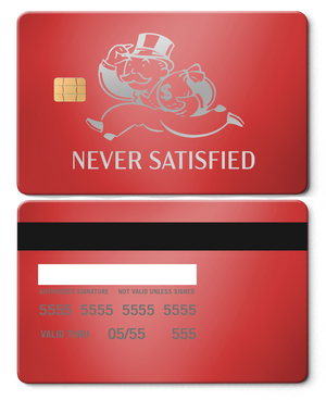 Collector showcase of Never Satisfied metal card, high-end luxury custom metal card worldwide