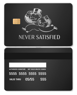 Luxury Never Satisfied metal card featuring intricate engraving, elite custom metal card for global markets