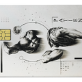 Overpowered Atlas metal card by Gold Wraps, stainless steel with patience design