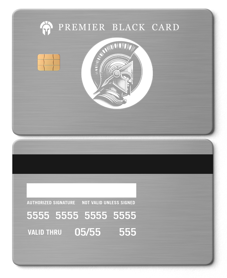 Custom engraved Premier Black metal card with intricate design, premium metal card for international collectors