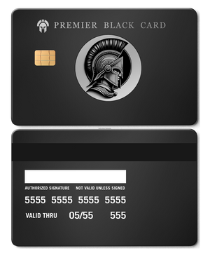 Exclusive Premier Black metal card with sophisticated engraved artwork, premium custom metal card worldwide