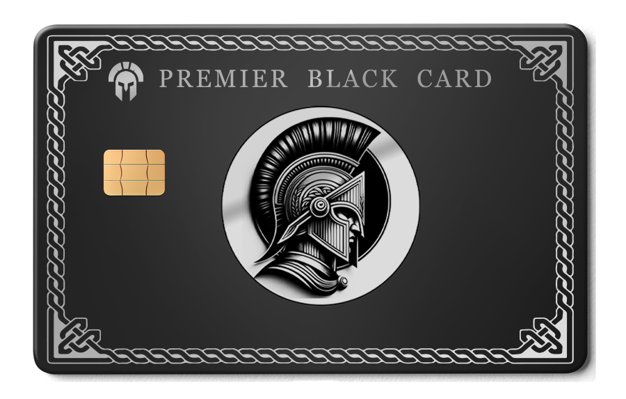 Premier Black Spartan metal card by Gold Wraps, premium stainless steel warrior design