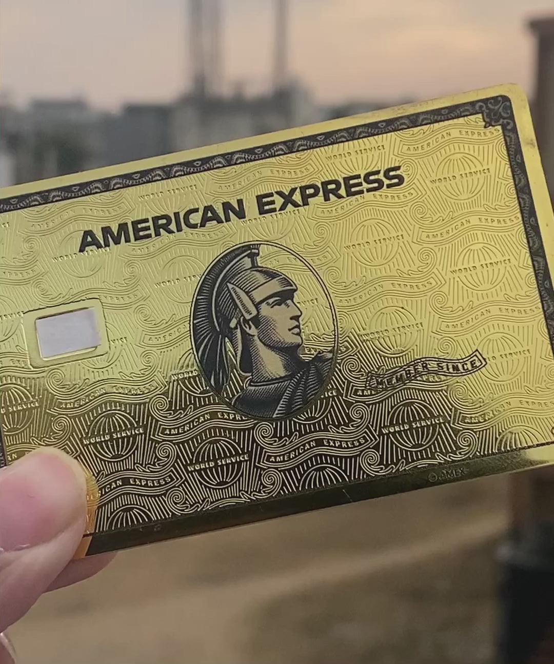 Video reel showcasing 24K Gold American Express metal card with premium craftsmanship, luxurious gold finish, and elite international appeal